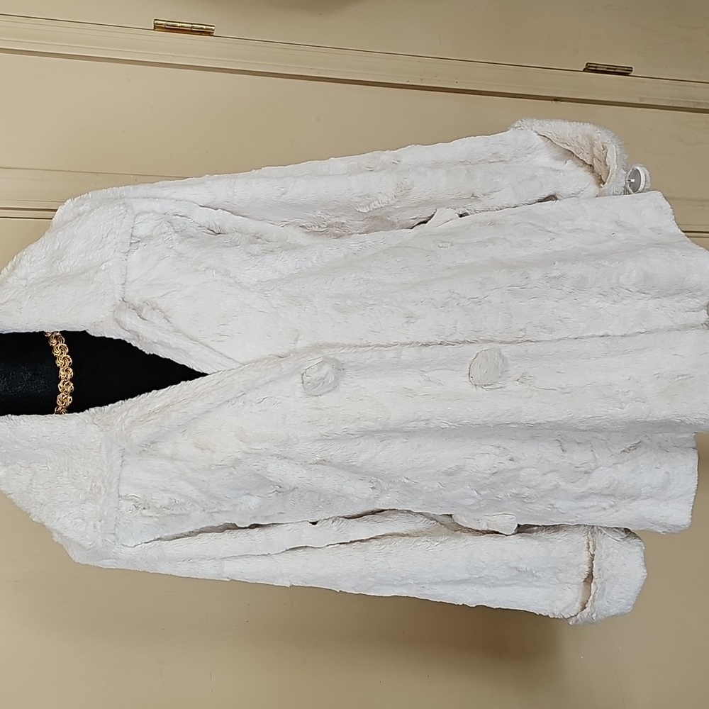Swing Style Jacket White Faux Fur Polyester Size Medium